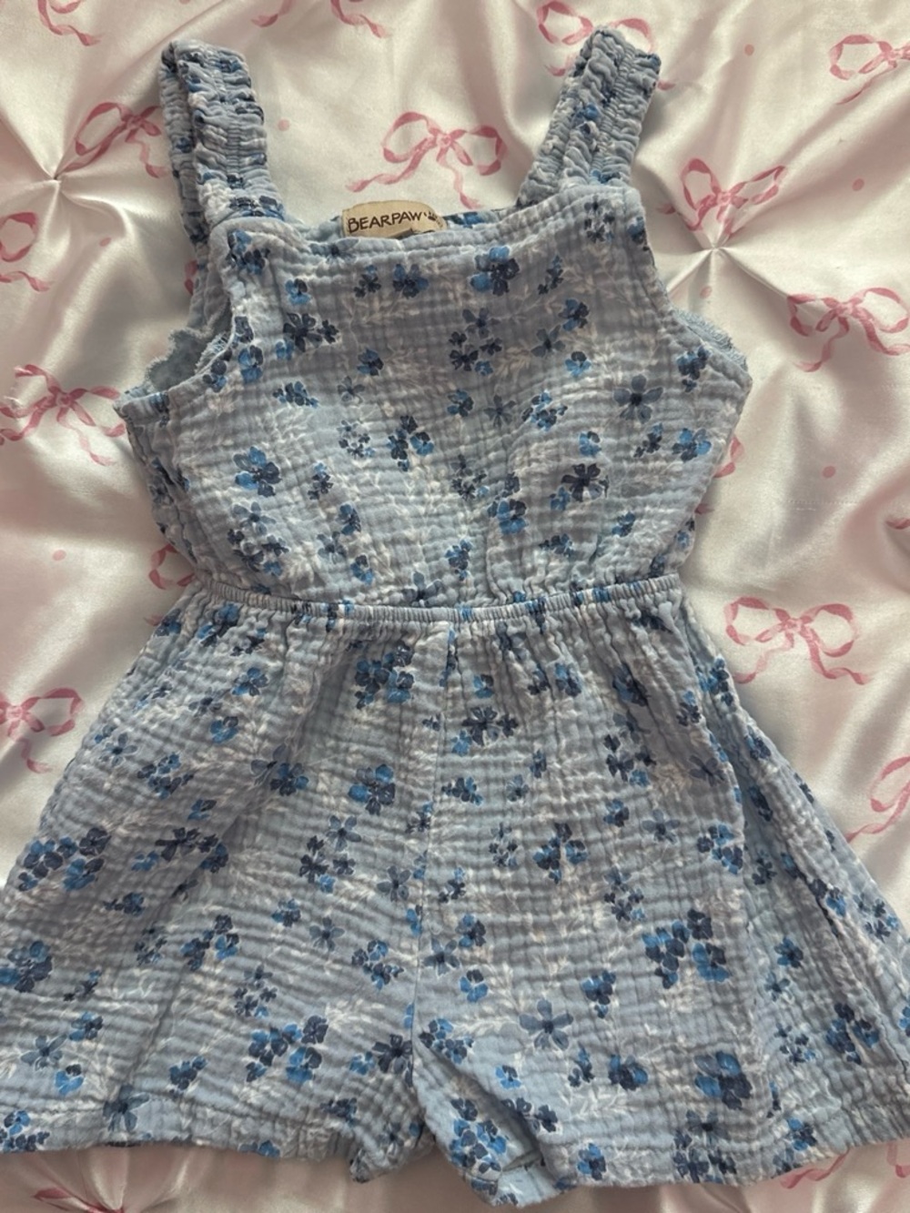 BearPaw Light Blue Floral Smocked Romper